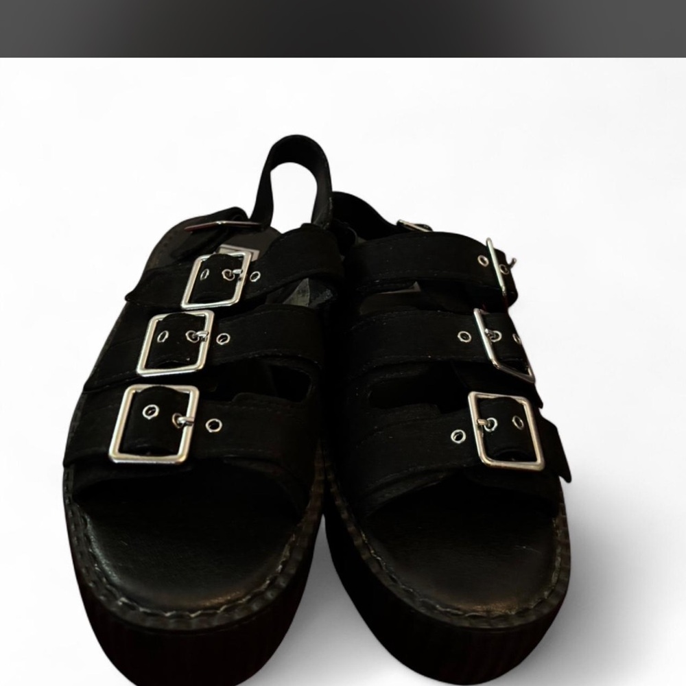 Black Faux Suede 3-Buckle Mondo Sandal